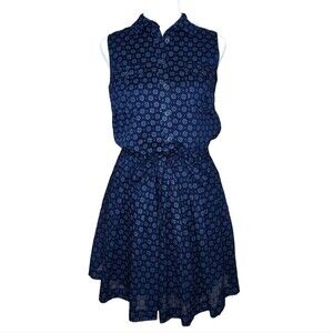Brooks Brothers Sleeveless Shirt Dress Women's 2 Navy Medallion Print Tie Waist